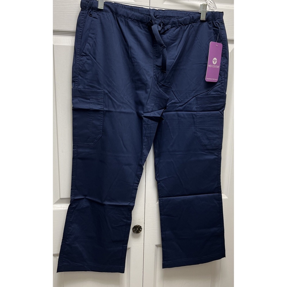Med Couture Signature MC2 Women's 2 Cargo Pocket Pant Navy Large Petite 8741P